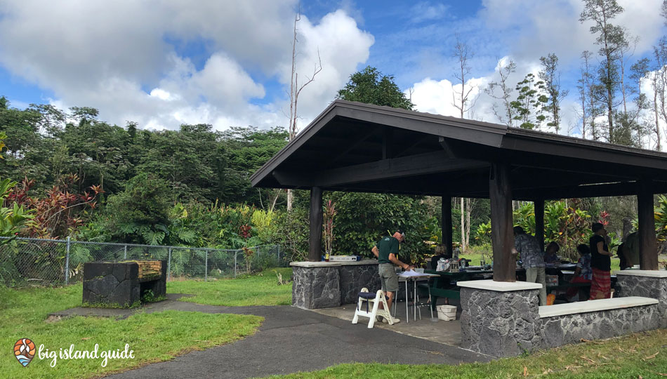 Pavilion and picnic tables at Lava Tree State Park
