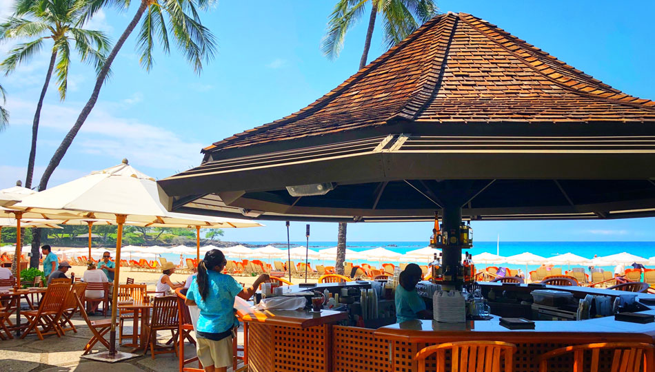 Hau Tree Beach Bar on Kaunaoa Beach also known as Mauna Kea Beach