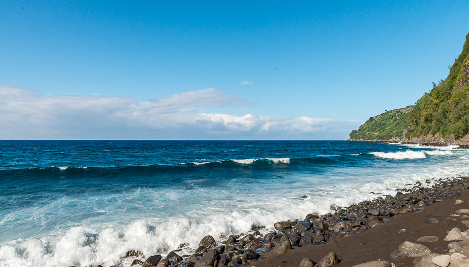 Waipio Valley Black Sand Beach waves and shoreline